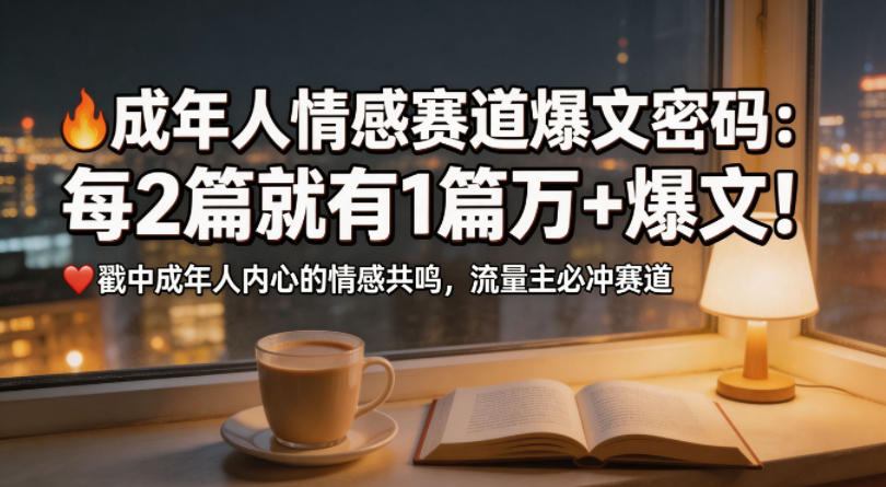 公众号流量主成年人情感心理赛道，流量最大，受众最广的主流赛道之一，平均每2篇就有1篇万爆文章-一起网赚吧