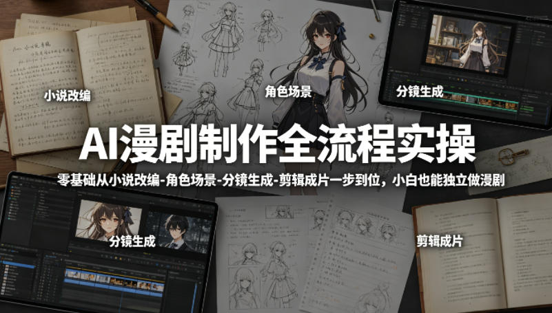 AI漫剧制作全流程实操，零基础从小说改编-角色场景-分镜生成-剪辑成片一步到位，小白也能独立做漫剧-一起网赚吧