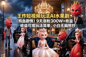 王炸短视频玩法AI水果剧（狗血剧情）9天涨粉300W+收益可观玩法简单，小白无脑照抄，详细拆解玩法-一起网赚吧