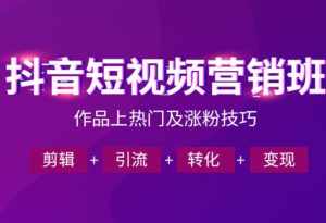 抖音短视频运营班，一门课学会作品上热门及涨粉技巧，引流转化剪辑变现（2026年5月）-一起网赚吧