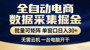 全自动电商数据采集掘金，批量可矩阵单窗口日入30+，无需云机一台电脑开干【揭秘】-一起网赚吧