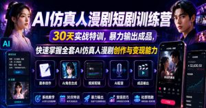 AI仿真人漫剧短剧训练营，30天实战特训，暴力输出成品，快速掌握全套AI仿真人漫剧创作与变现能力-一起网赚吧