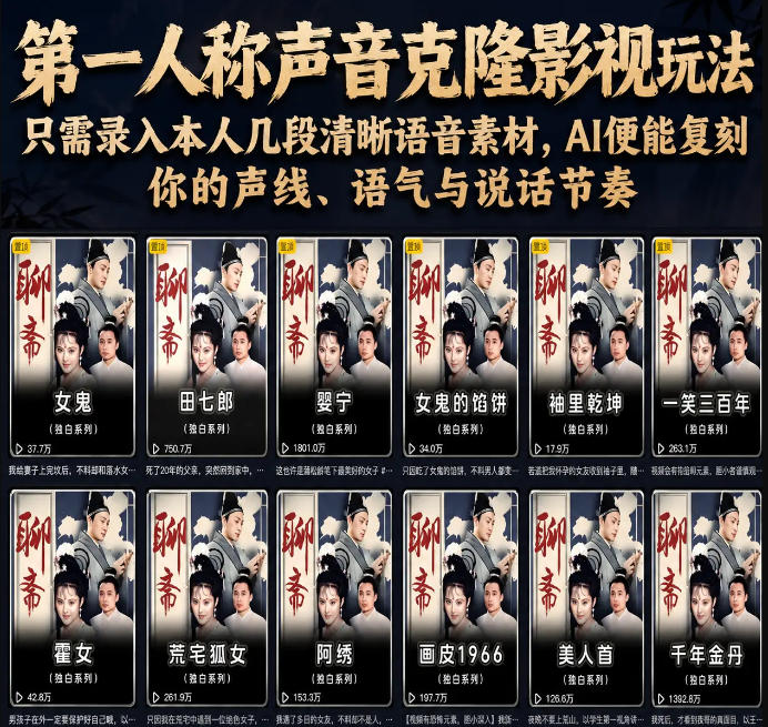 第一人称声音克隆影视玩法，只需录入本人几段清晰语音素材，AI便能复刻你的声线、语气与说话节奏-一起网赚吧
