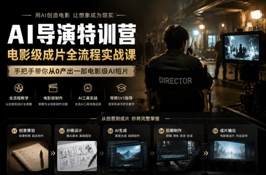 AI导演特训营，电影级成片全流程实战课，手把手带你从0产出一部电影级AI短片-一起网赚吧