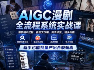 AIGC漫剧全流程系统实战课，爆款剧本挖掘、番茄文改编、高清修复、镜头衔接，新手也能批量产出合规短剧-一起网赚吧