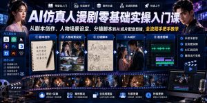 AI仿真人漫剧零基础实操入门课，从剧本创作、人物场景设定、分镜脚本到AI成片配音剪辑，全流程手把手教学-一起网赚吧