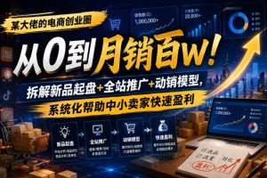某大佬的电商创业圈从0到月销百W！拆解新品起盘+全站推广+动销模型，系统化帮助中小卖家快速盈利-一起网赚吧