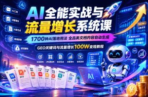 AI全能实战与流量增长系统课，1700种AI落地用法，全品类文档内容自动生成，GEO关键词与流量增长100W变现教程-一起网赚吧