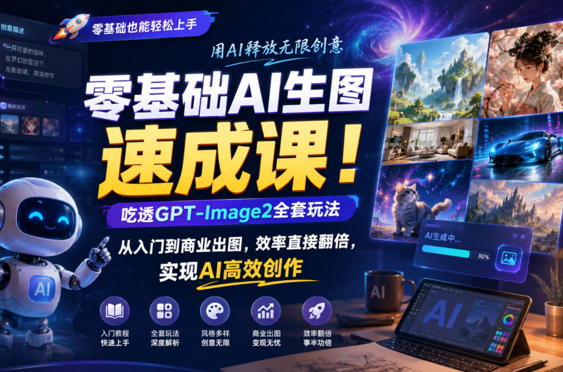 零基础AI生图速成课！吃透GPT-Image2全套玩法，从入门到商业出图，效率直接翻倍，实现AI高效创作-一起网赚吧