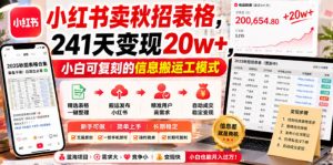 小红书卖秋招表格，241天变现20w+，小白可复刻的信息搬运工模式-一起网赚吧