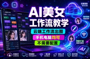 AI美女工作流教学，云端工作流出图，手机电脑均可，不需要配置，快速起号涨粉-一起网赚吧
