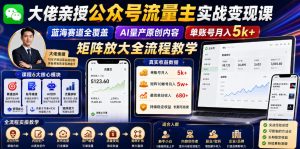 大佬亲授公众号流量主实战变现课，蓝海赛道全覆盖，AI量产原创内容，单账号月入5k+矩阵放大全流程教学-一起网赚吧
