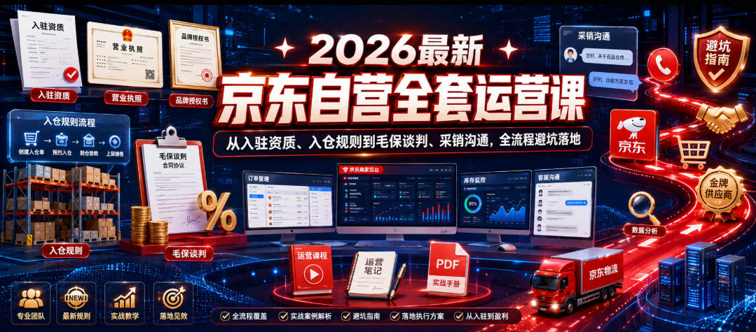 2026最新京东自营全套运营课，从入驻资质、入仓规则到毛保谈判、采销沟通，全流程避坑落地-一起网赚吧