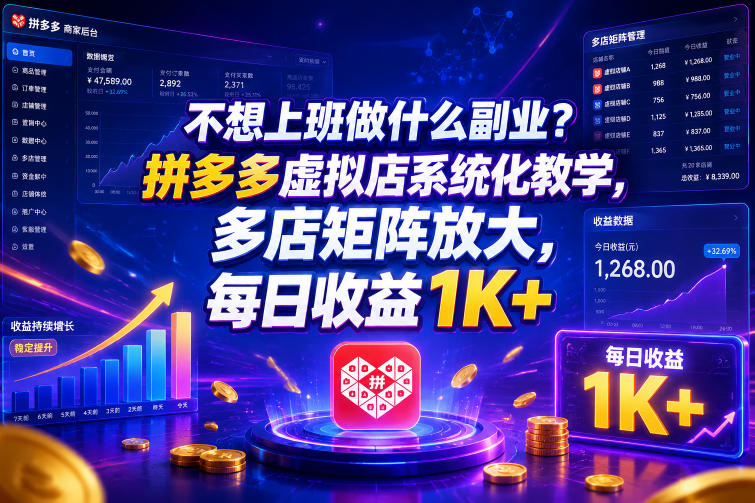 不想上班做什么副业？拼多多虚拟店系统化教学，多店矩阵放大，每日收益1K+【揭秘】-一起网赚吧