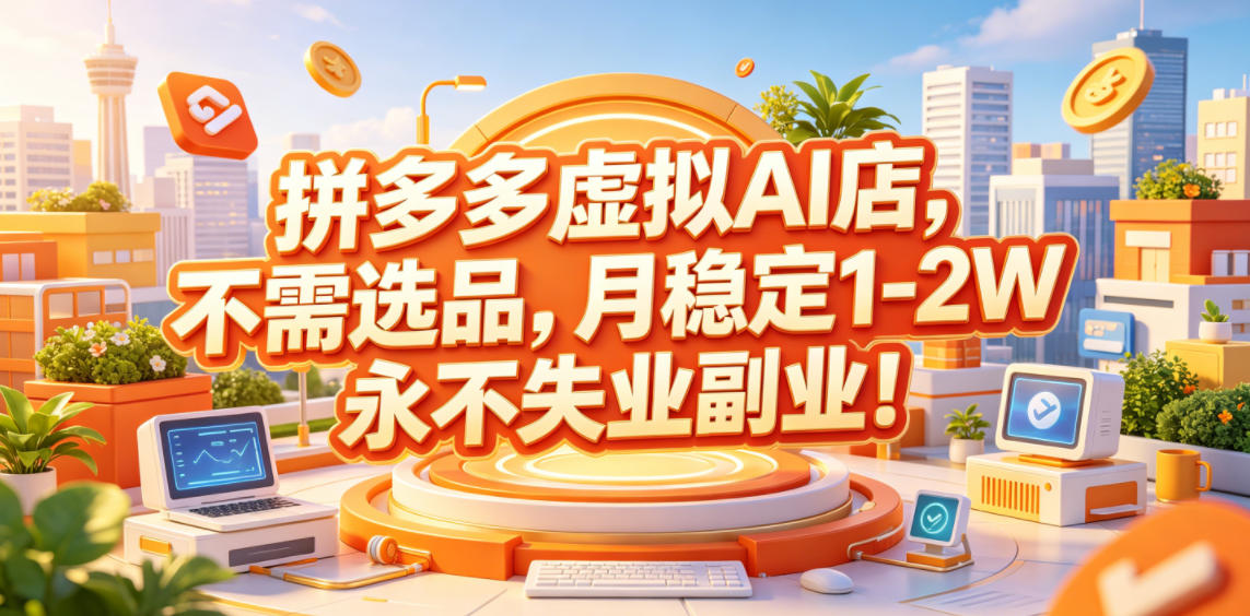 拼多多虚拟AI店，不需选品，月稳定1-2W，永不失业副业！【揭秘】-一起网赚吧