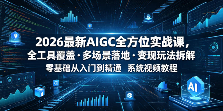 2026最新AIGC全方位实战课，全工具覆盖・多场景落地・变现玩法拆解，零基础从入门到精通系统视频教程-一起网赚吧
