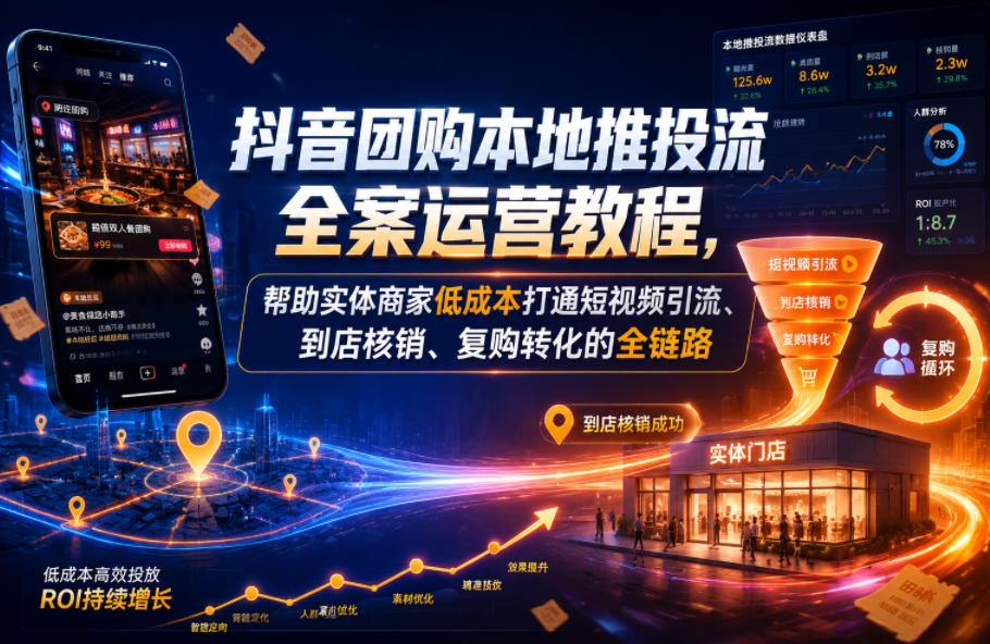 抖音团购本地推投流全案运营教程，帮助实体商家低成本打通短视频引流、到店核销、复购转化的全链路-一起网赚吧