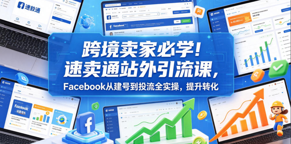 跨境卖家必学！速卖通站外引流课，Facebook从建号到投流全实操，提升转化-一起网赚吧