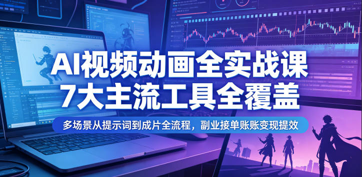 AI视频动画全实战课，7大主流工具全覆盖，多场景从提示词到成片全流程，副业接单账号变现提效-一起网赚吧