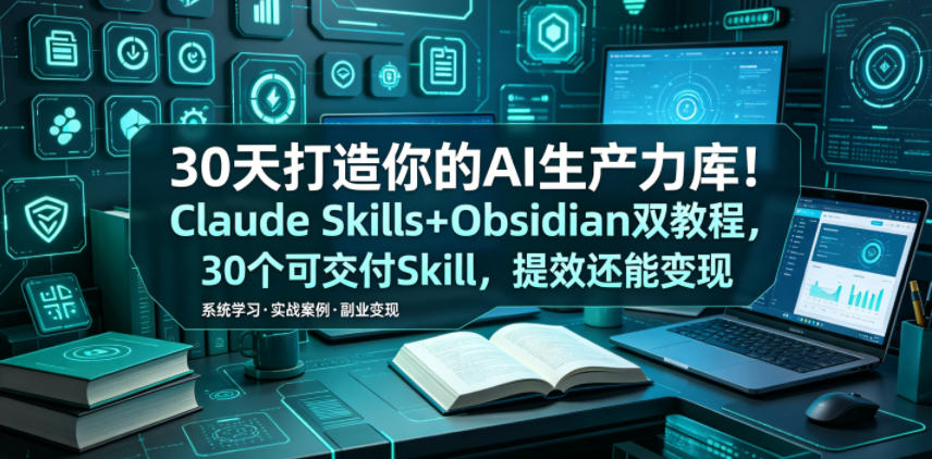 30天打造你的AI生产力库！Claude Skills+Obsidian 双教程，30 个可交付 Skill，提效还能变现-一起网赚吧