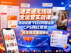 速卖通无线端全运营实战课，活动设置・FEED内容运营・CPS网红带货，抓无线流量提转化-一起网赚吧