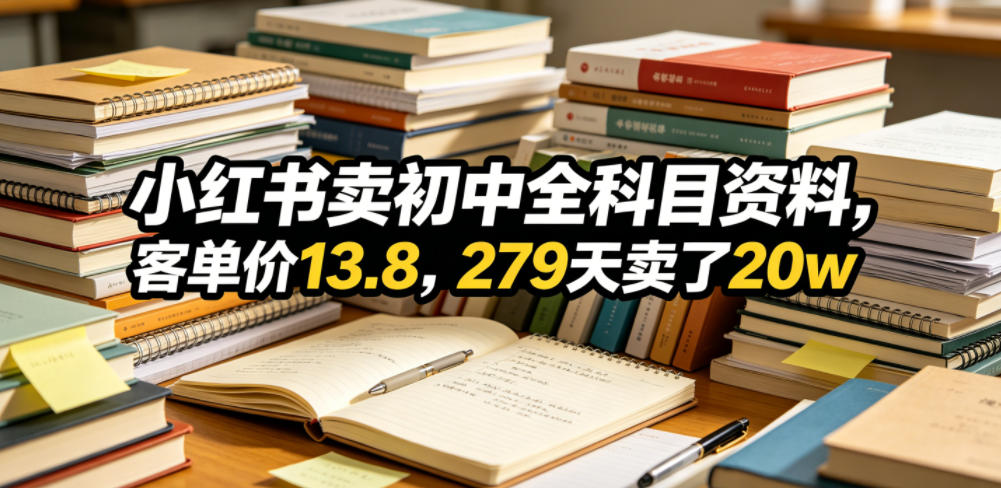 小红书卖初中全科目资料，客单价13.8，279天卖了20w-一起网赚吧