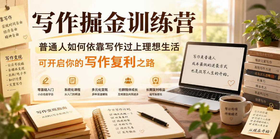 写作掘金训练营，普通人如何依靠写作过上理想生活，可开启你的写作复利之路（更新6月）-一起网赚吧