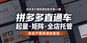 拼多多打爆班原创技术第60期，拼多多直通车，起量・矩阵・全店托管，高投产爆单增收教程-一起网赚吧