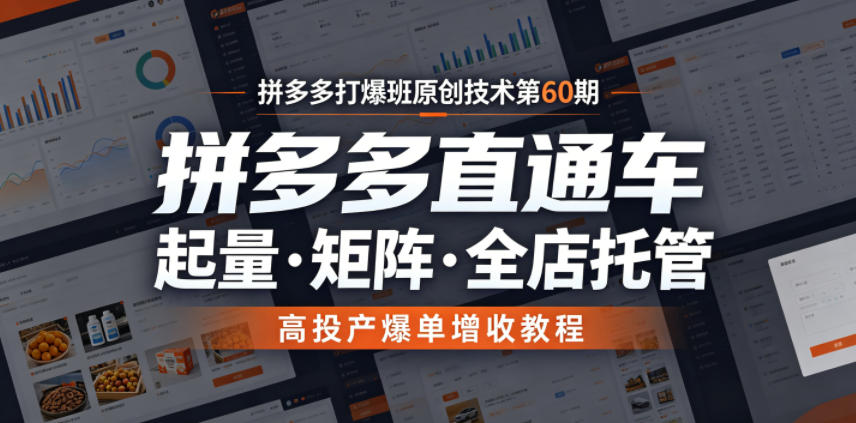 拼多多打爆班原创技术第60期，拼多多直通车，起量・矩阵・全店托管，高投产爆单增收教程-一起网赚吧