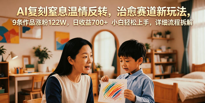 AI复刻窒息温情反转，治愈赛道新玩法，9条作品涨粉122W，日收益700+ 小白轻松上手，详细流程拆解-一起网赚吧