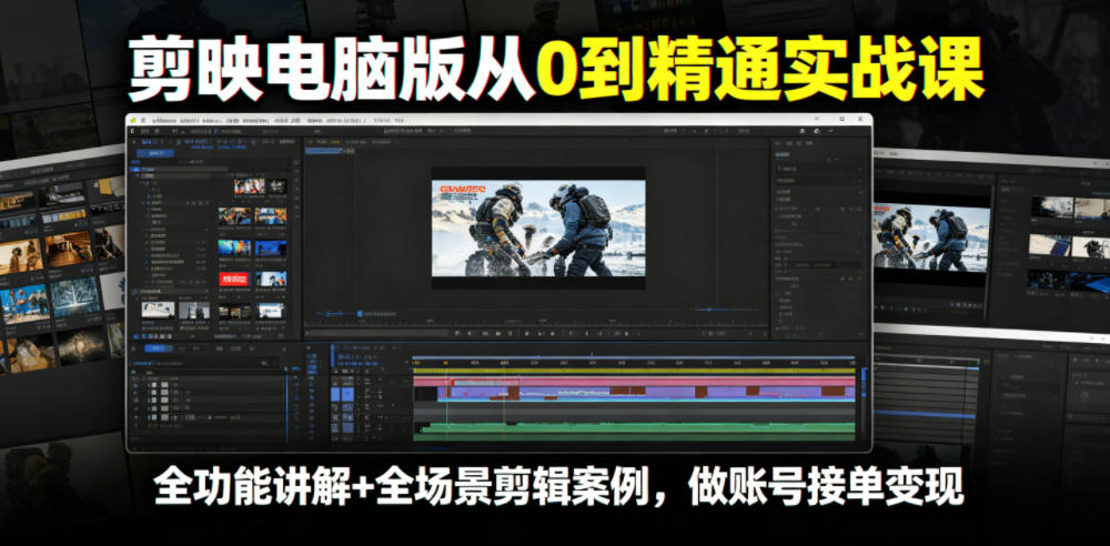 剪映电脑版从0到精通实战课，全功能讲解+全场景剪辑案例，做账号接单变现-一起网赚吧