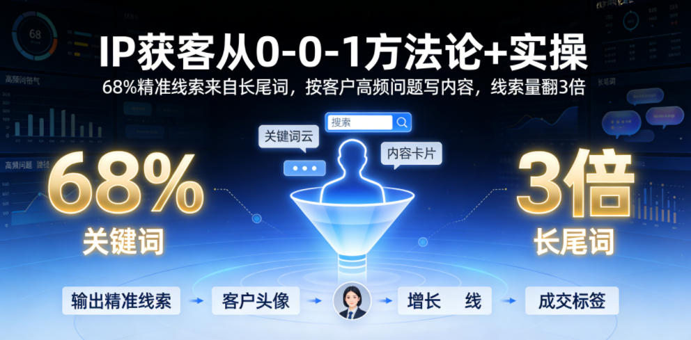 IP获客从0-1方法论+实操，68%精准线索来自长尾词，按客户高频问题写内容，线索量翻3倍-一起网赚吧