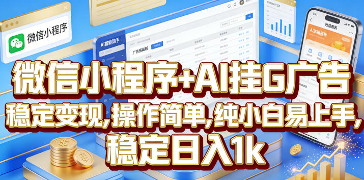 微信小程序+AI挂G广告，稳定变现，操作简单，纯小白易上手，稳定日入1k【揭秘】-一起网赚吧