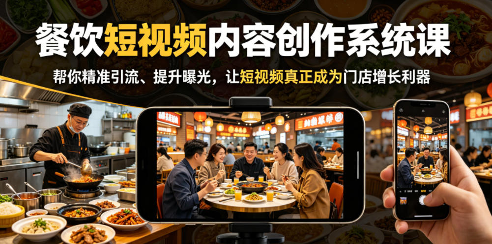 餐饮短视频内容创作系统课，帮你精准引流、提升曝光，让短视频真正成为门店增长利器-一起网赚吧