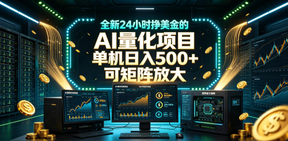 全新24小时挣美金的AI量化项目，单机日入500+，每天见收益，可矩阵放大【揭秘】-一起网赚吧