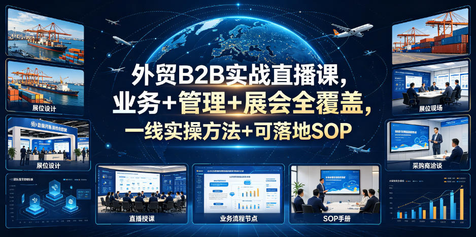 外贸B2B实战直播课，业务+管理+展会全覆盖，一线实操方法+可落地SOP-一起网赚吧