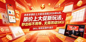 拼多多原价上大促全流程,原价上大促新玩法,秒出标不用等、无需改动SKU,现场实操演示(2026年6月)-一起网赚吧