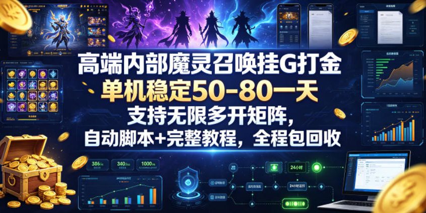 高端内部魔灵召唤挂G打金，单机稳定50-80一天，支持无限多开矩阵，自动脚本+完整教程，全程包回收【揭秘】-一起网赚吧