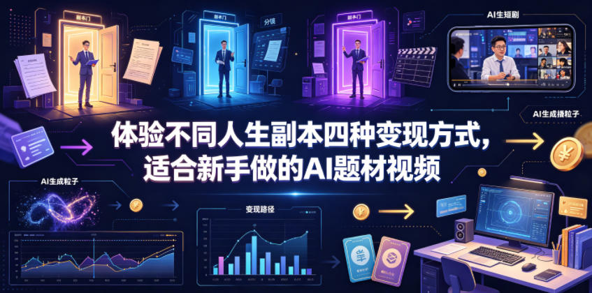 体验不同人生副本四种变现方式，适合新手做的AI题材视频-一起网赚吧