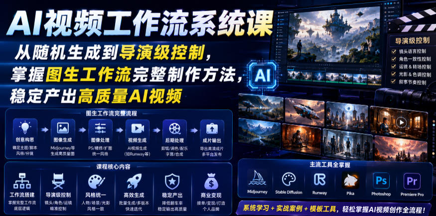 AI视频工作流系统课，从随机生成到导演级控制，掌握图生工作流完整制作方法，稳定产出高质量AI视频-一起网赚吧