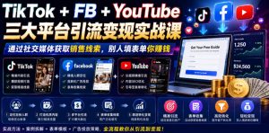 TikTok+FB+YouTube三大平台引流变现实战课，通过社交媒体获取销售线索，别人填表单你賺钱【原创双语字幕】-一起网赚吧