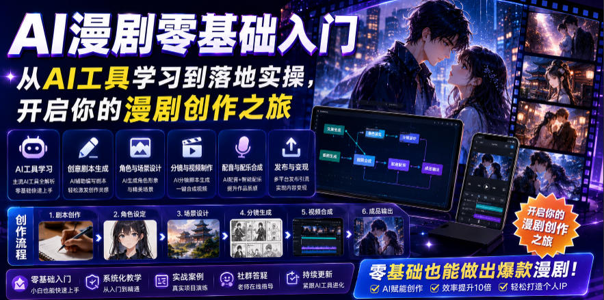 AI漫剧零基础入门，从AI工具学习到落地实操，开启你的漫剧创作之旅-一起网赚吧