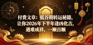 付费文章：低谷期转运秘籍，让你2026年下半年逢凶化吉，遇难成祥，一顺百顺-一起网赚吧