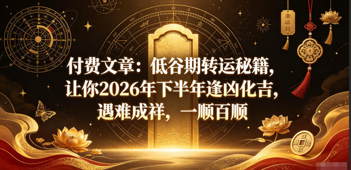 付费文章：低谷期转运秘籍，让你2026年下半年逢凶化吉，遇难成祥，一顺百顺-一起网赚吧