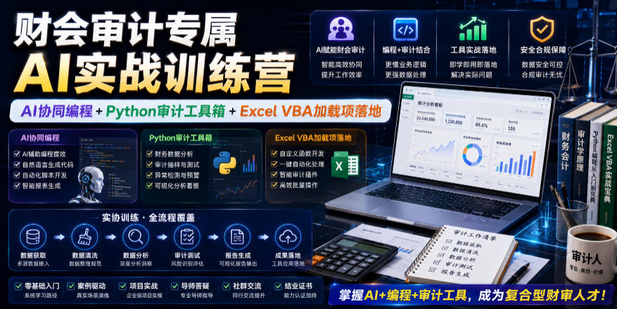 财会审计专属AI实战训练营｜AI协同编程+Python审计工具箱+Excel VBA加载项落地-一起网赚吧