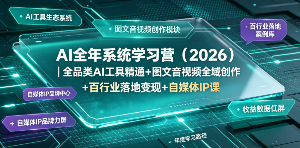AI全年系统学习营（2026）｜全品类AI工具精通+图文音视频全域创作+百行业落地变现+自媒体IP打造年度进阶大课-一起网赚吧