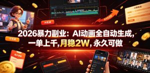 2026暴力副业：AI动画全自动生成，一单上千，月稳2W，永久可做【揭秘】-一起网赚吧