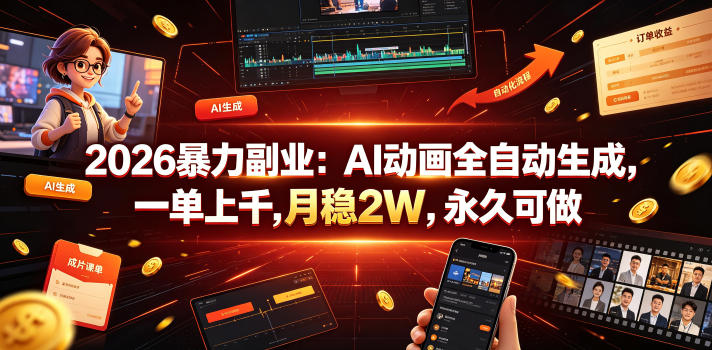 2026暴力副业：AI动画全自动生成，一单上千，月稳2W，永久可做【揭秘】-一起网赚吧