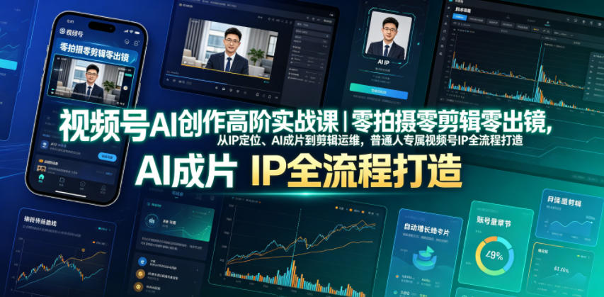 视频号AI创作高阶实战课｜零拍摄零剪辑零出镜，从IP定位、AI成片到剪辑运维，普通人专属视频号IP全流程打造-一起网赚吧