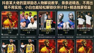 抖音某大佬的篮球励志人物解说教学，条条进精选，不用出镜不用实拍，小白也能轻松解锁伙伴计划+精选独家收益-一起网赚吧